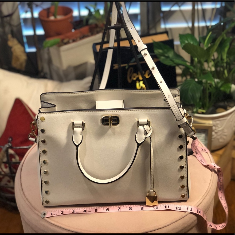 Michael Kors Sylvie Large Studded White Leather 👜